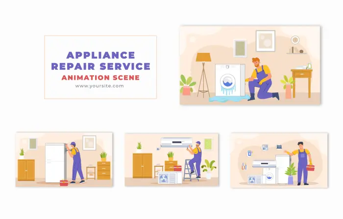 Vector Design Home Appliance Technician Service Animation Scene